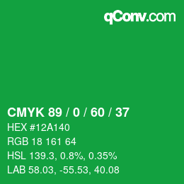 カラーコード: CMYK 89 / 0 / 60 / 37 | qconv.com