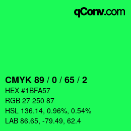 カラーコード: CMYK 89 / 0 / 65 / 2 | qconv.com