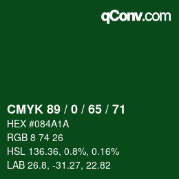 颜色代码: CMYK 89 / 0 / 65 / 71 | qconv.com