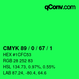颜色代码: CMYK 89 / 0 / 67 / 1 | qconv.com
