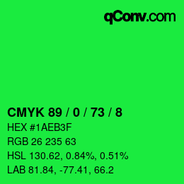 カラーコード: CMYK 89 / 0 / 73 / 8 | qconv.com