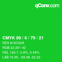 颜色代码: CMYK 89 / 0 / 79 / 21 | qconv.com