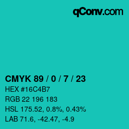 颜色代码: CMYK 89 / 0 / 7 / 23 | qconv.com