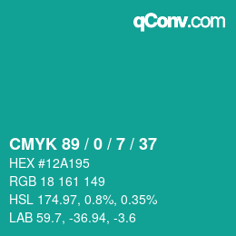 カラーコード: CMYK 89 / 0 / 7 / 37 | qconv.com