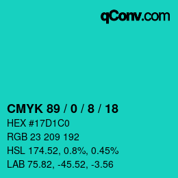 Color code: CMYK 89 / 0 / 8 / 18 | qconv.com