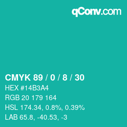 カラーコード: CMYK 89 / 0 / 8 / 30 | qconv.com