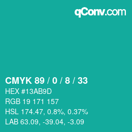 颜色代码: CMYK 89 / 0 / 8 / 33 | qconv.com