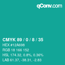 カラーコード: CMYK 89 / 0 / 8 / 35 | qconv.com