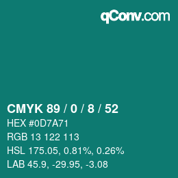 Color code: CMYK 89 / 0 / 8 / 52 | qconv.com