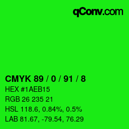 カラーコード: CMYK 89 / 0 / 91 / 8 | qconv.com