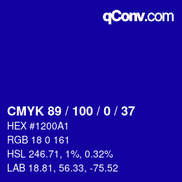 Farbcode: CMYK 89 / 100 / 0 / 37 | qconv.com