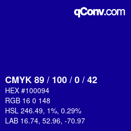 Color code: CMYK 89 / 100 / 0 / 42 | qconv.com