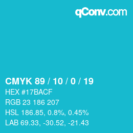 カラーコード: CMYK 89 / 10 / 0 / 19 | qconv.com