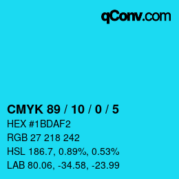 カラーコード: CMYK 89 / 10 / 0 / 5 | qconv.com