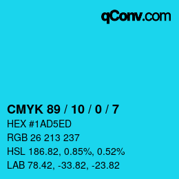 カラーコード: CMYK 89 / 10 / 0 / 7 | qconv.com