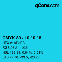 カラーコード: CMYK 89 / 10 / 0 / 8 | qconv.com