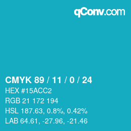 カラーコード: CMYK 89 / 11 / 0 / 24 | qconv.com