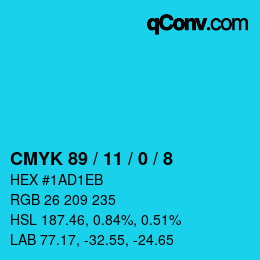 カラーコード: CMYK 89 / 11 / 0 / 8 | qconv.com