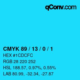 Color code: CMYK 89 / 13 / 0 / 1 | qconv.com