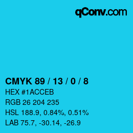 カラーコード: CMYK 89 / 13 / 0 / 8 | qconv.com