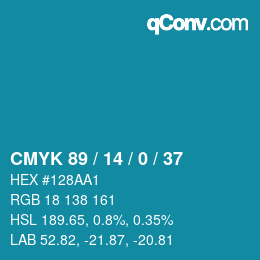 カラーコード: CMYK 89 / 14 / 0 / 37 | qconv.com
