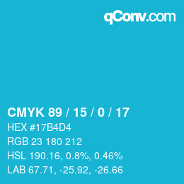 カラーコード: CMYK 89 / 15 / 0 / 17 | qconv.com