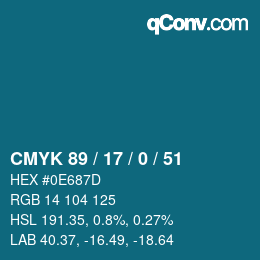 Color code: CMYK 89 / 17 / 0 / 51 | qconv.com
