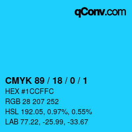 颜色代码: CMYK 89 / 18 / 0 / 1 | qconv.com