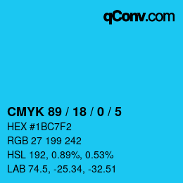颜色代码: CMYK 89 / 18 / 0 / 5 | qconv.com