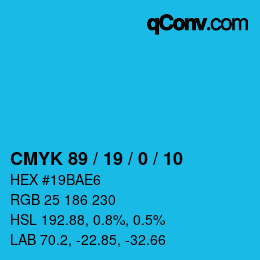 カラーコード: CMYK 89 / 19 / 0 / 10 | qconv.com