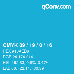 カラーコード: CMYK 89 / 19 / 0 / 16 | qconv.com