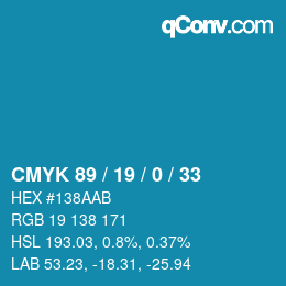 颜色代码: CMYK 89 / 19 / 0 / 33 | qconv.com