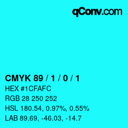 颜色代码: CMYK 89 / 1 / 0 / 1 | qconv.com