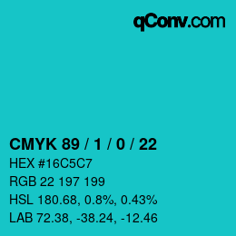 カラーコード: CMYK 89 / 1 / 0 / 22 | qconv.com