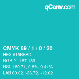 カラーコード: CMYK 89 / 1 / 0 / 26 | qconv.com