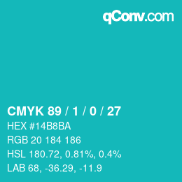 カラーコード: CMYK 89 / 1 / 0 / 27 | qconv.com