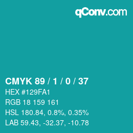 カラーコード: CMYK 89 / 1 / 0 / 37 | qconv.com