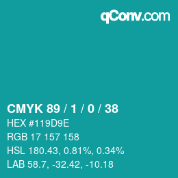 カラーコード: CMYK 89 / 1 / 0 / 38 | qconv.com