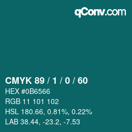 カラーコード: CMYK 89 / 1 / 0 / 60 | qconv.com