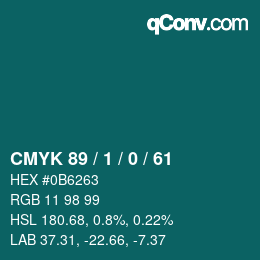 カラーコード: CMYK 89 / 1 / 0 / 61 | qconv.com
