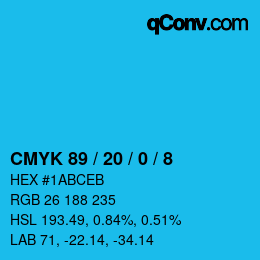 颜色代码: CMYK 89 / 20 / 0 / 8 | qconv.com