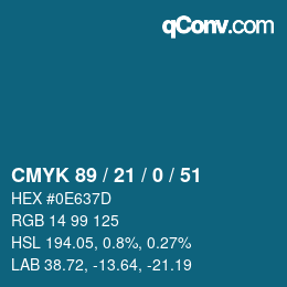 颜色代码: CMYK 89 / 21 / 0 / 51 | qconv.com