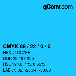 Color code: CMYK 89 / 22 / 0 / 0 | qconv.com