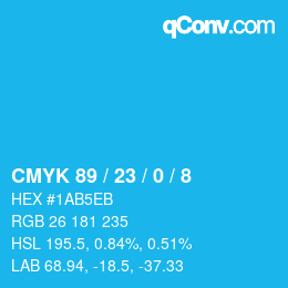 カラーコード: CMYK 89 / 23 / 0 / 8 | qconv.com