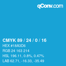 カラーコード: CMYK 89 / 24 / 0 / 16 | qconv.com