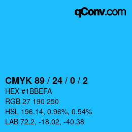 カラーコード: CMYK 89 / 24 / 0 / 2 | qconv.com