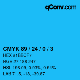 Color code: CMYK 89 / 24 / 0 / 3 | qconv.com
