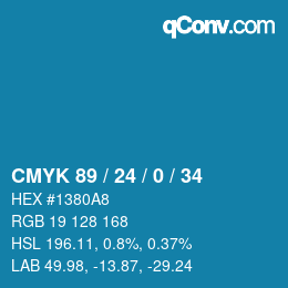 カラーコード: CMYK 89 / 24 / 0 / 34 | qconv.com