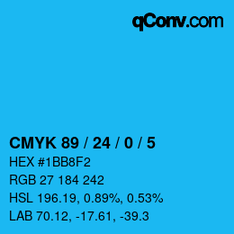 カラーコード: CMYK 89 / 24 / 0 / 5 | qconv.com