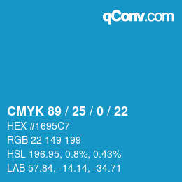 カラーコード: CMYK 89 / 25 / 0 / 22 | qconv.com